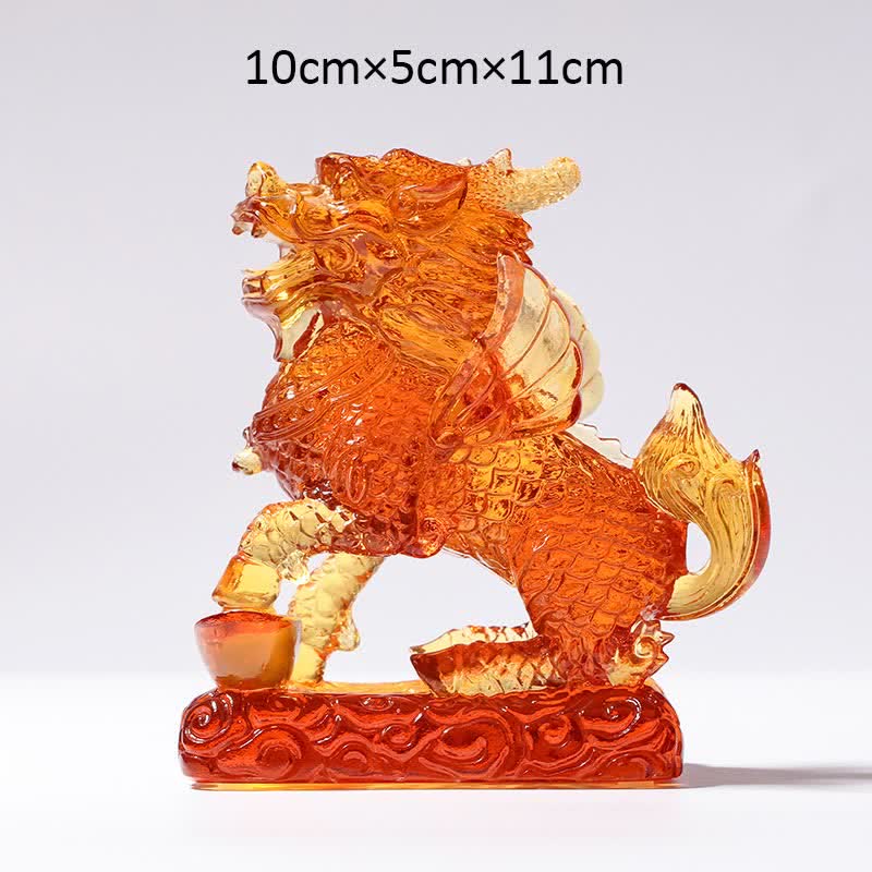 Mythstone Feng Shui Kirin Handmade Liuli Crystal Art Piece Fortune Home Office Decoration