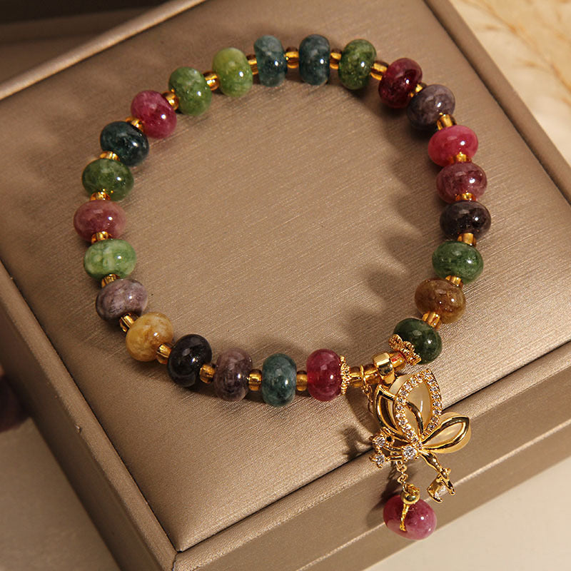 MythStone Colorful Tourmaline Butterfly Charm Wisdom Bracelet