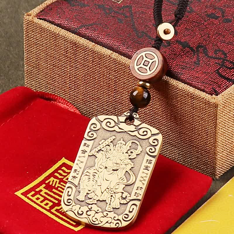 Mythstone God of Wealth Zhao Gongming Copper Protection Necklace Pendant Key Chain