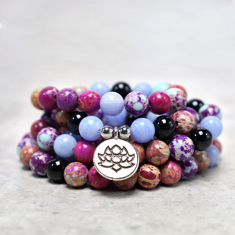 MythStone Natural Purple Miano Real Stone Lotus Mala