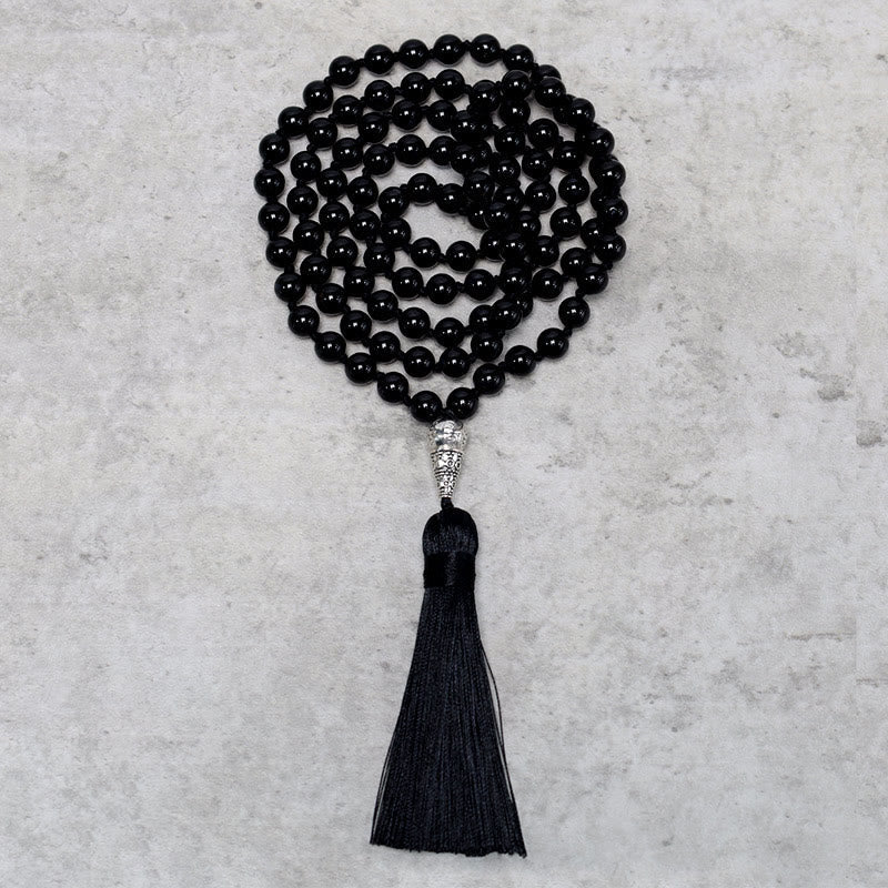 MythStone 108 Mala Black Onyx Beads Yoga Meditation Prayer Beads Necklace