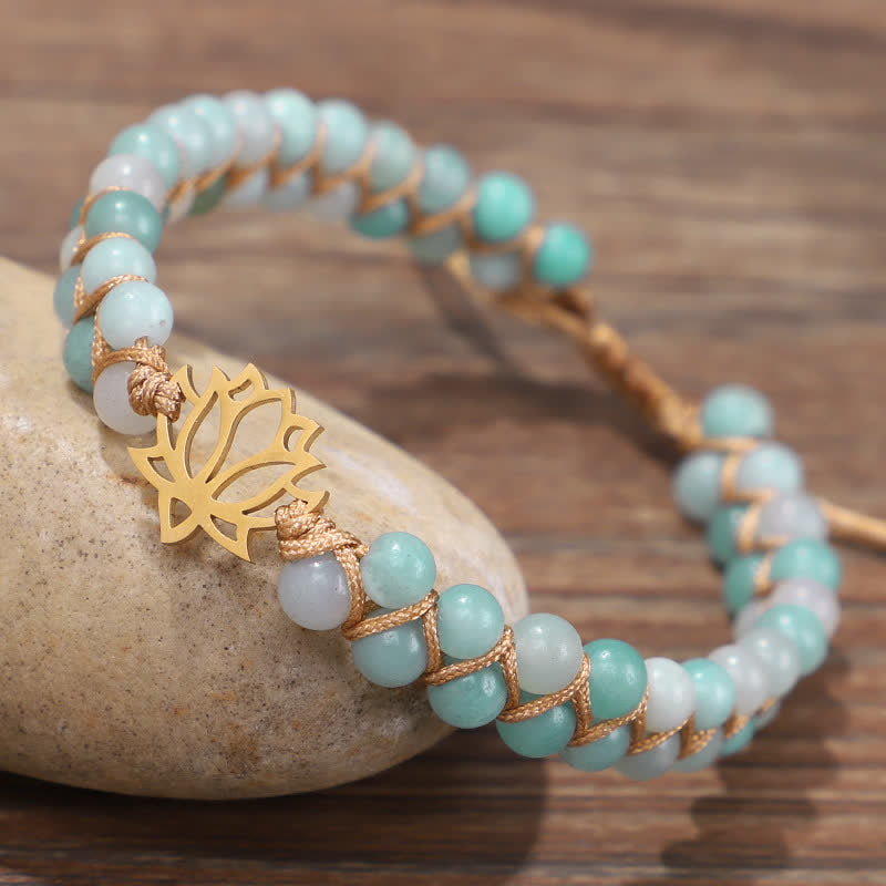 Mythstone Amazonite Beads Lotus Flower Balance Weave Bracelet