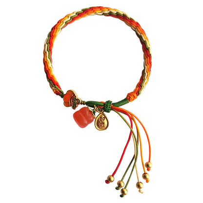 MythStone Persimmon Red Agate Strength Reincarnation Knot Braid String Bracelet