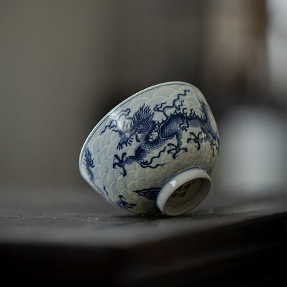 Mythstone Blue Dragon Design Ceramic Teacup Kung Fu Tea Cups