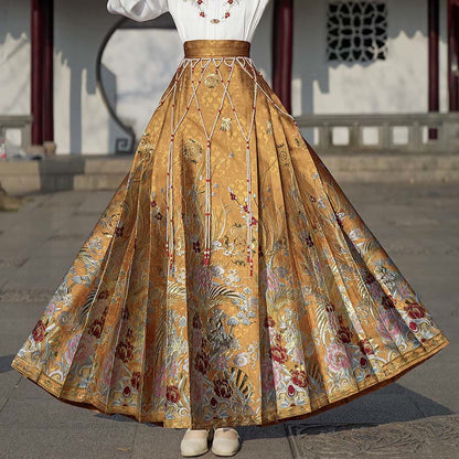 Mythstone Golden Flower Phoenix Embroidery Long Sleeve Shirt Top Chinese Hanfu Ming Dynasty Horse Face Skirt Mamianqun Skirt