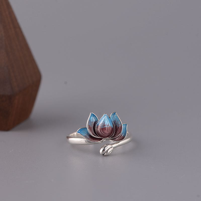 Mythstone 925 Sterling Silver Lotus Flower New Beginning Adjustable Ring