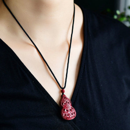 Mythstone Laughing Buddha Yin Yang Chinese Zodiac Gourd Natural Cinnabar Blessing Necklace Pendant