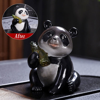 Mythstone Color Changing Small Cute Panda Bamboo Tea Pet Resin Home Figurine Decoration