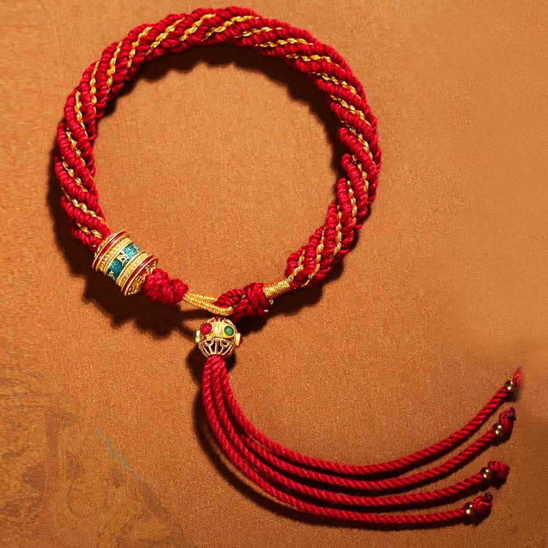 Pulsera de hilo tejido con amuleto de la suerte Thangka tibetano Mythstone hecha a mano