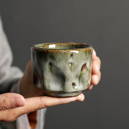 Mythstone Handcrafted Simple Cracked Ice Texture Chinese Jianzhan Ceramic Teacup Kung Fu Tea Cup