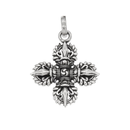 Mythstone 925 Sterling Silver Double Dorje Vajra Spiritual Strength Necklace Pendant