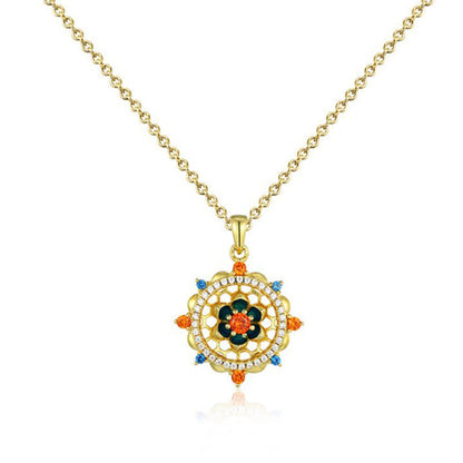 Mythstone 925 Sterling Silver Lotus Flower Colorful Zircon New Beginning Necklace Pendant