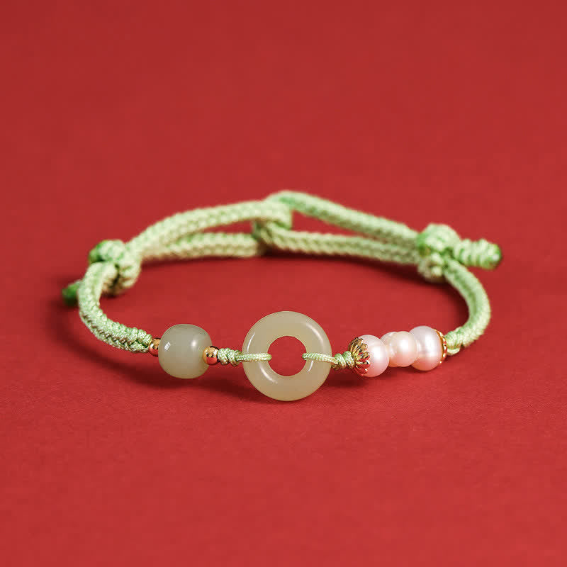 Mythstone Natural Hetian Jade Pearl Peace Buckle Luck Bracelet