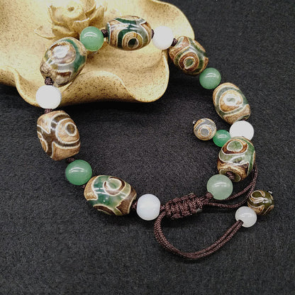 MythStone Tibetan Three-eyed Dzi Bead Luck Protection Braided Bracelet