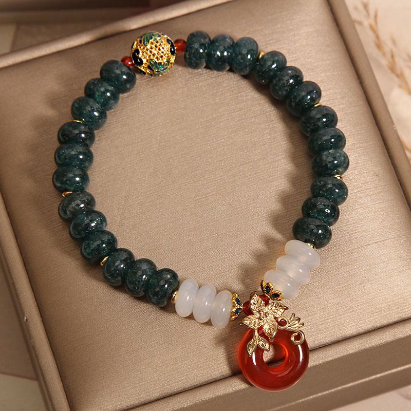 Pulsera de la suerte con cuentas de ábaco y hebilla de la paz de ágata blanca y ágata roja de jade Mythstone