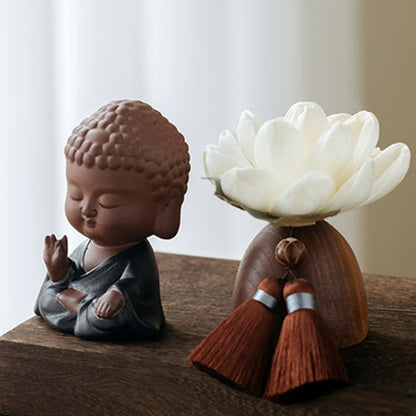 Mythstone Black Peach Wood Buddha Flower Calm Cure Decorations