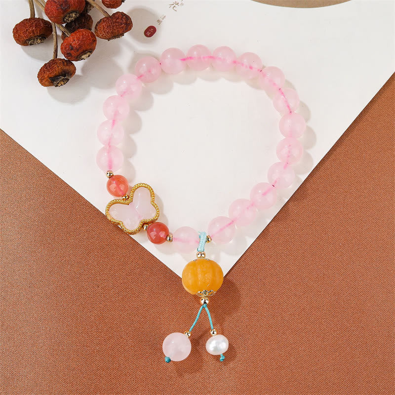 Pulsera de amor con forma de calabaza y mariposa de cristal rosa natural Mythstone 