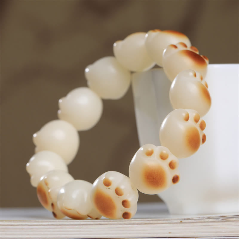 Mythstone Cute Cat Paw Claw Bodhi Seed Peace Bracelet