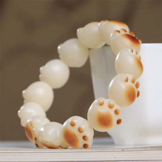 MythStone Cute Cat Paw Claw Bodhi Seed Peace Bracelet