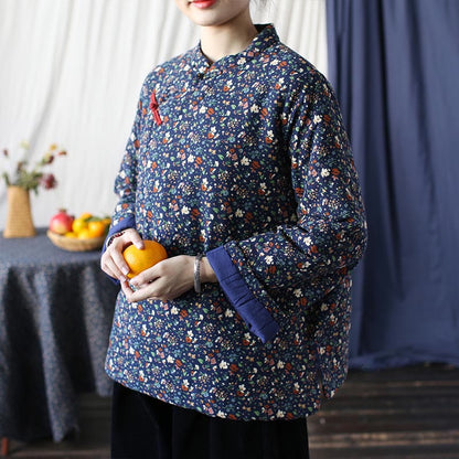 Mythstone Flowers Cotton Linen Jacket Shirt Chinese Northeast Style Winter Clothing