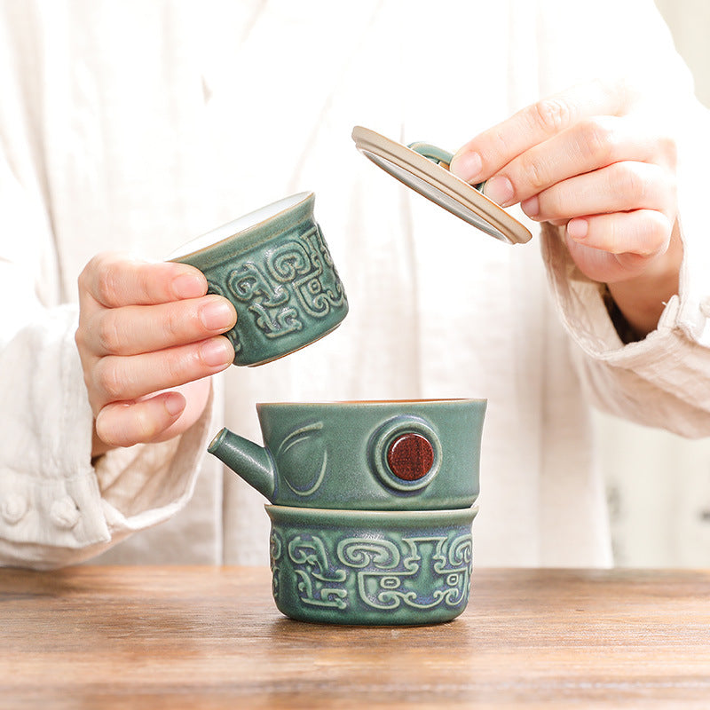 Mythstone Sanxingdui Ceramic Teacup Kung Fu Tea Cup With Bag