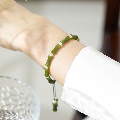 Pulsera de amor y paz con diseño de bambú y peridoto natural Mythstone 