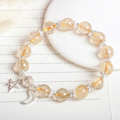 Mythstone 925 Sterling Silver Natural Citrine Happiness Moon Star Charm Bracelet