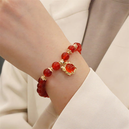 Mythstone Year of the Dragon Red Agate Jade Peace Buckle Fu Character Success Bracelet