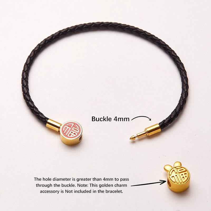 Mythstone Fu Character Blessing Fortune Leather Buckle Bracelet