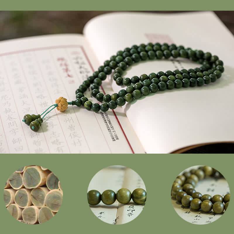 Mythstone 108 Mala Beads Green Sandalwood Boxwood Lotus Positive Bracelet