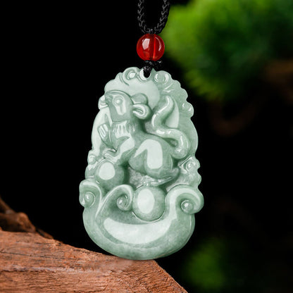 Mythstone Natural Green Jade 12 Chinese Zodiac Luck Prosperity Necklace Pendant