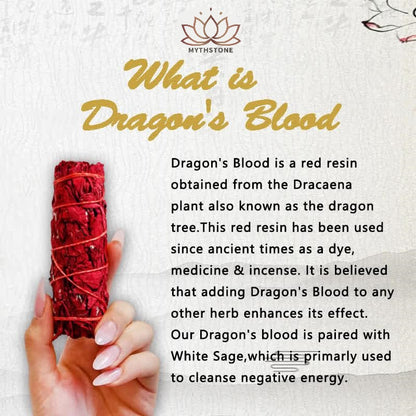 Mythstone Dragon's Blood Sage Smudge Stick for Home Negative Energy Cleansing Incense Healing Meditation Rituals