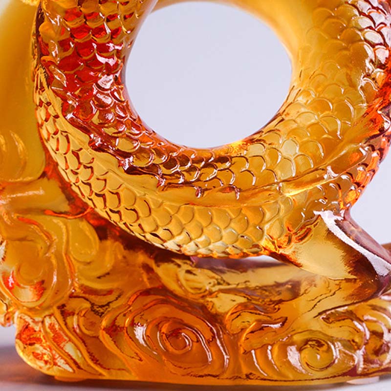 Mythstone Year of the Dragon Handmade Chinese Zodiac Yellow Dragon Liuli Crystal Art Piece Protection Home Office Decoration