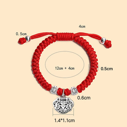 Pulsera trenzada hecha a mano para niños con dije de candado chino en plata de ley 925 de Mythstone con hilo rojo multicolor