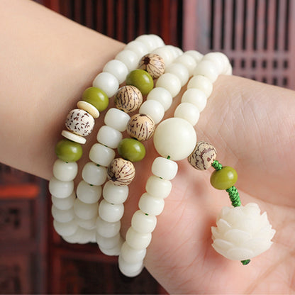 Mythstone White Jade Bodhi Lotus Mala Harmony Necklace Bracelet