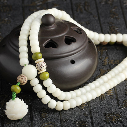 Mythstone White Jade Bodhi Lotus Mala Harmony Necklace Bracelet