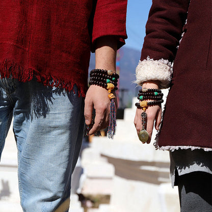 Pulsera de la buena suerte con vajra Bagua de semilla de Bodhi morada y 108 cuentas de Mala del Tíbet Mythstone 