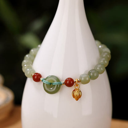 Pulsera de la suerte con ágata roja y jade hetiano natural en plata de ley 925 Mythstone