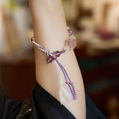 Mythstone Natural Fluorite Amethyst Silver Sheen Obsidian Tiger's Eye Protection Rope Bracelet