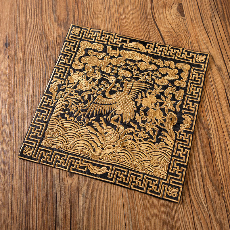 Mythstone Phoenix Dragon Kirin Embroidery Cup Mat Pad Tea Cup Coaster Kung Fu Tea Mat