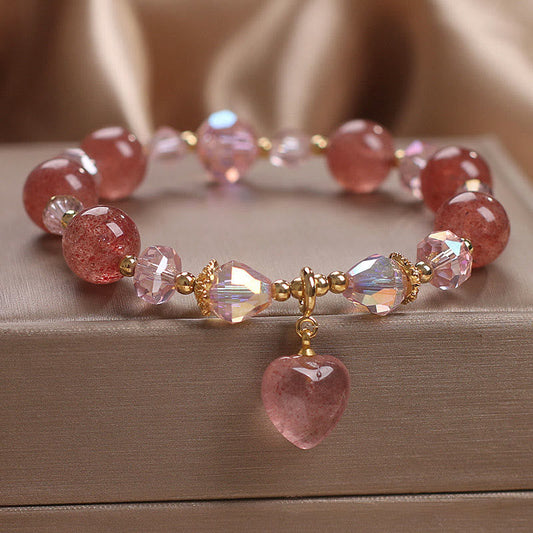 MythStone Natural Strawberry Quartz Crystal Love Heart Healing Positive Bracelet