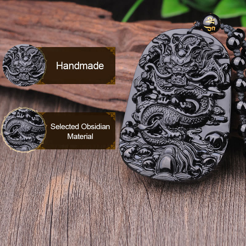 Mythstone Black Obsidian Stone Dragon Fulfilment Pendant Necklace