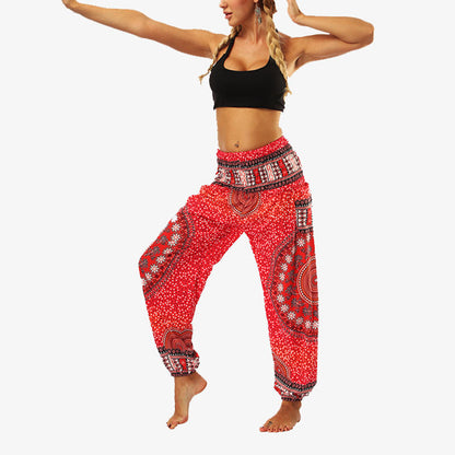 Mythstone Hippie Pants Baggy Boho High Waist Lounge Trousers with Pockets Women's Yoga Pants