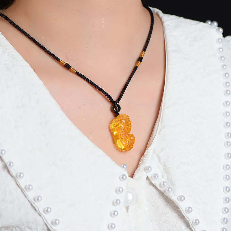 Mythstone FengShui Citrine PiXiu Wealth Necklace Pendant