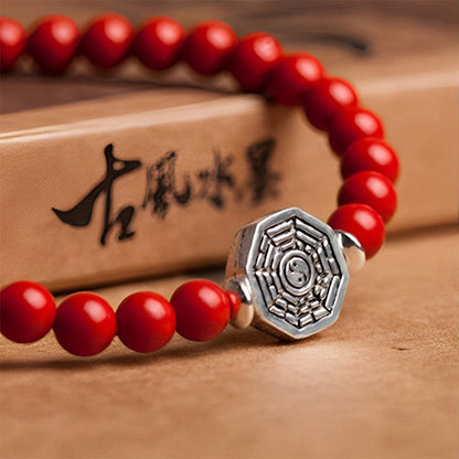 Mythstone 925 Sterling Silver Yin Yang Bagua Symbol Cinnabar String Concentration Bracelet