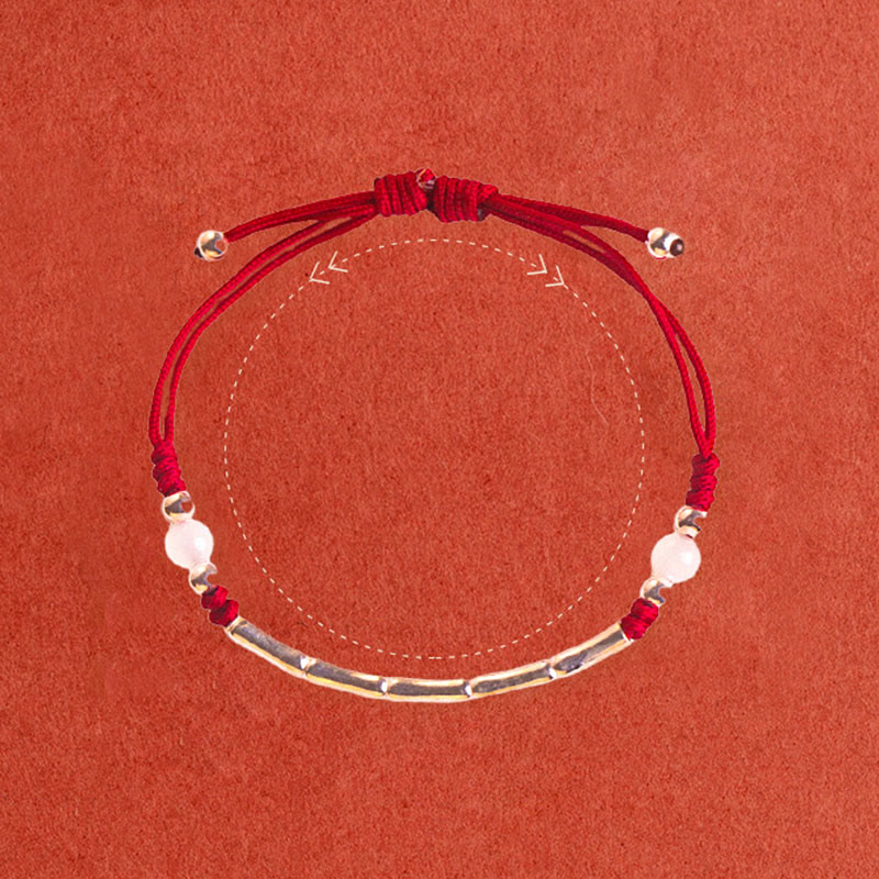 Mythstone 925 Sterling Silver Bamboo White Agate Red Agate Bead Protection String Braided Bracelet