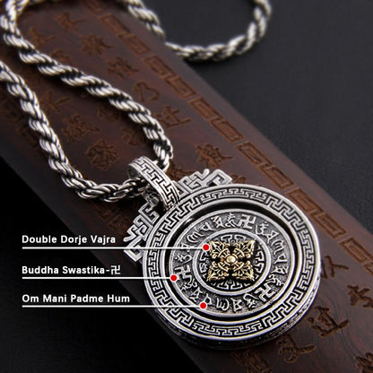 Mythstone Tibetan Om Mani Padme Hum Double Dorje Vajra Rotatable Purity Peace Necklace Pendant