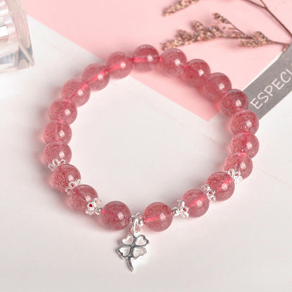 Mythstone 925 Sterling Silver Strawberry Quartz Four Leaf Clover Love Bracelet