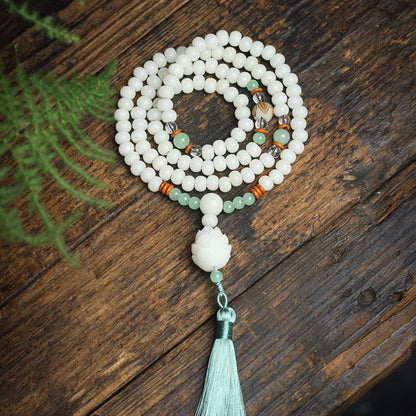 Mythstone White Bodhi Seed Mala 108 Beads Protection Bracelet