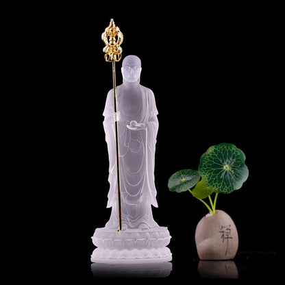 Figura de Bodhisattva Ksitigarbha hecha a mano de Mythstone, pieza de arte de cristal de Liuli, estatua de serenidad, decoración del hogar